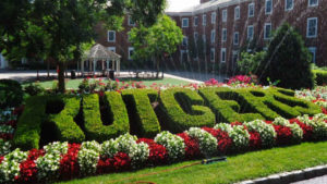 Bushes shaped to spell out Rutgers